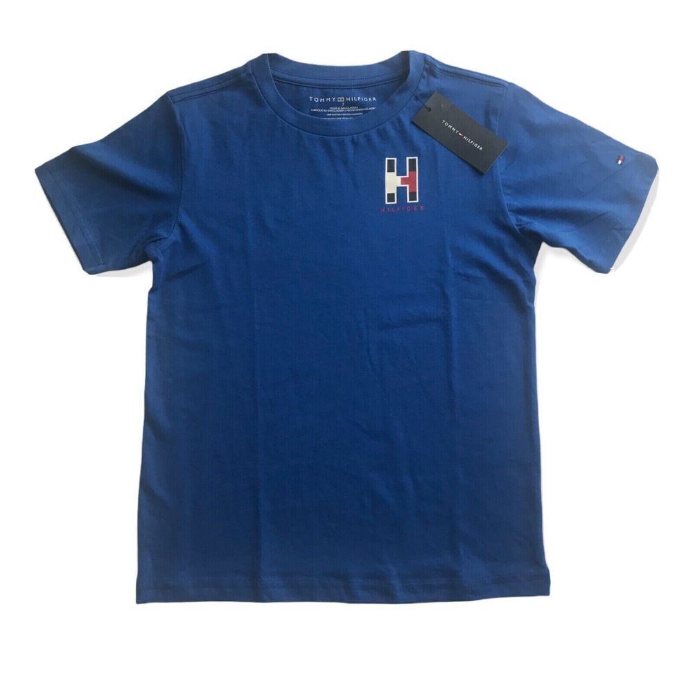 Tommy Hilfiger Boy Short Sleeve Ken Crew Neck Logo Tee‎ - Blue Lolite/Size 7